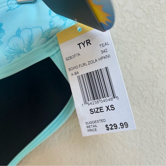 NWT TYR Boho Floral Bikini Bottoms XS Teal Blue Aqua Black UPF 50+ - Picture 4 of 6